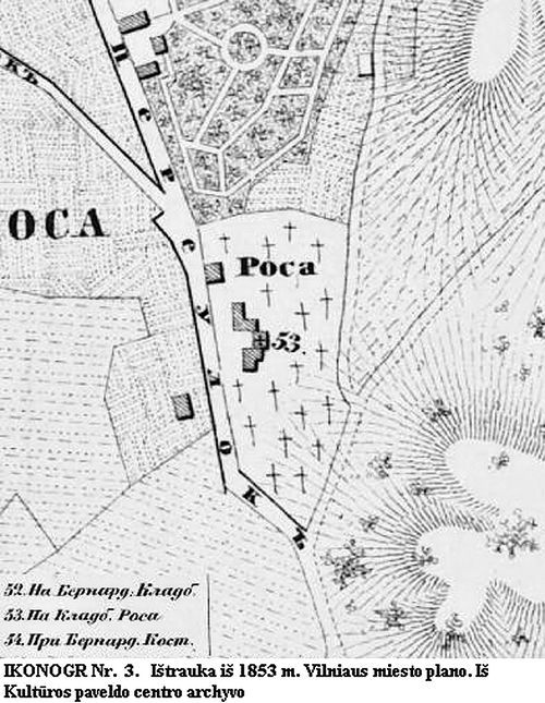 Кладбище на карте Вильно 1853 г.