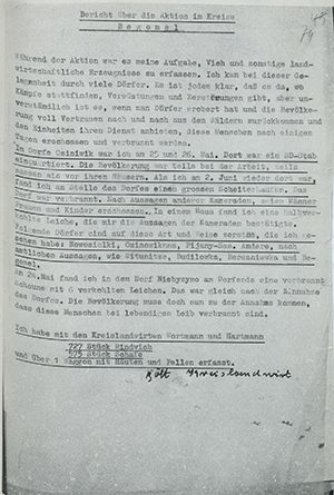 Немецкий документ о карательной операции в районе Бегомля.
