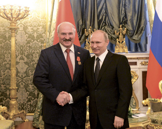 Vladimir Putin awards Alexander Lukashenko with Alexander Nevsky Order